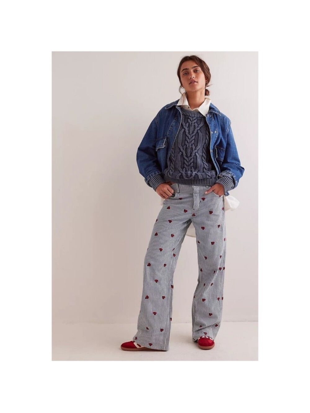 Free People Bugged Out Straight Leg Ladybug Jeans - Picture 2 of 6